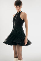 Rhinestone Embellished Round Neck Bodycon Mini Dress