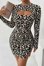 Leopard Print Cutout Long Sleeve Mini Dress