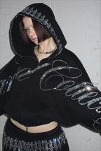 Hip Hop Letters Rhinestone Zipper Hoodie