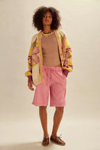 Abstract Print Lapel Long Sleeve Knit Sweater