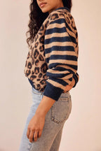 Leopard Print Contrast Cardigan Sweater