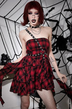 Halloween Sexy Red Black Plaid One Shoulder Dress