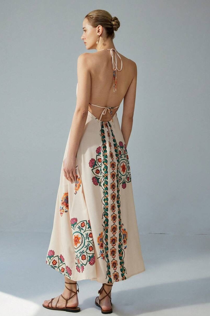 Colorful Floral Maxi Strap Boho Dress