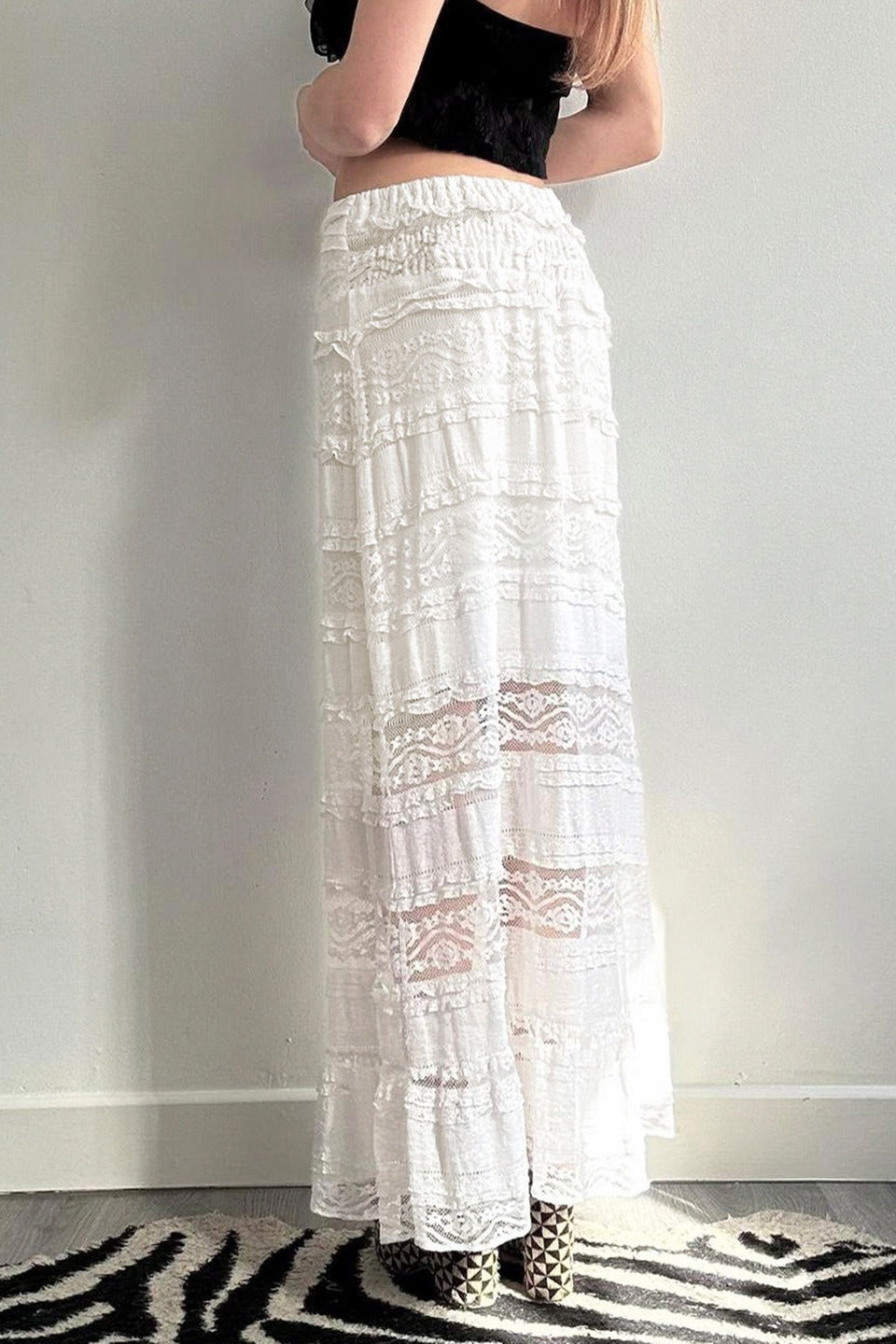 Sexy Sheer Lace Low-Waist Maxi Skirt