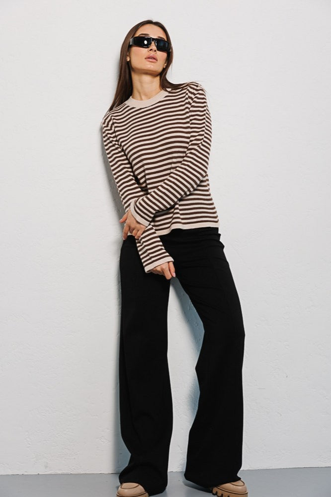Ribbed Colorblock Striped Knit Sweater