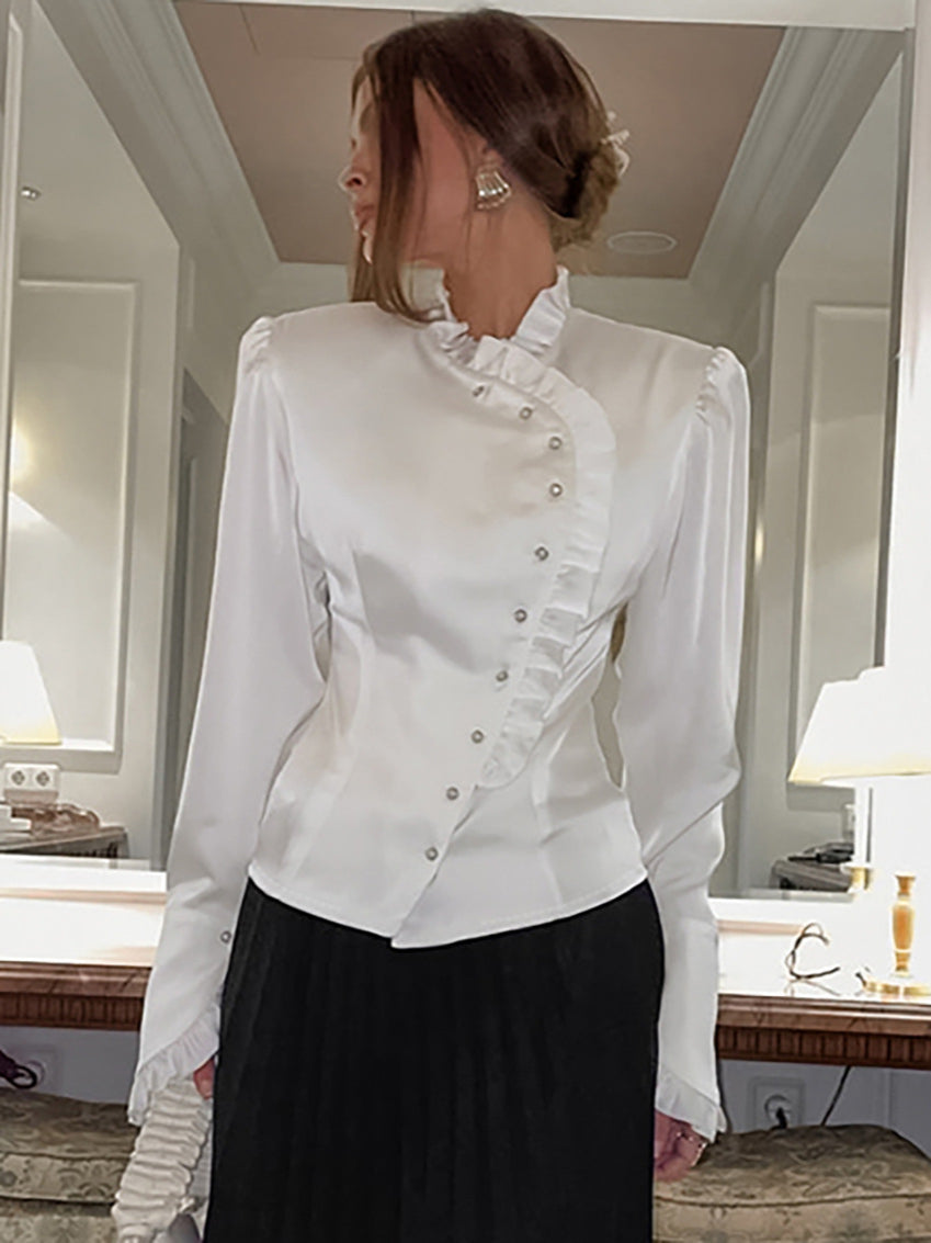Ruffled Victorian Style Fitted Blouse