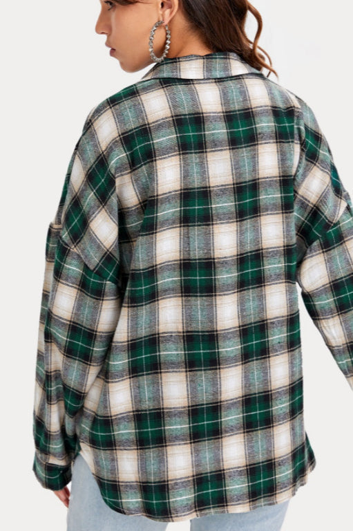 Plaid Stand Collar Button Shirt  Blouse