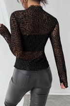 Ruffled Mesh Long Sleeve Knit Top