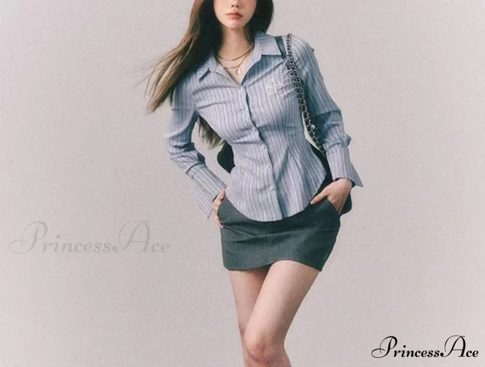 Decorated Banded Trim Narrow Collar Shirt