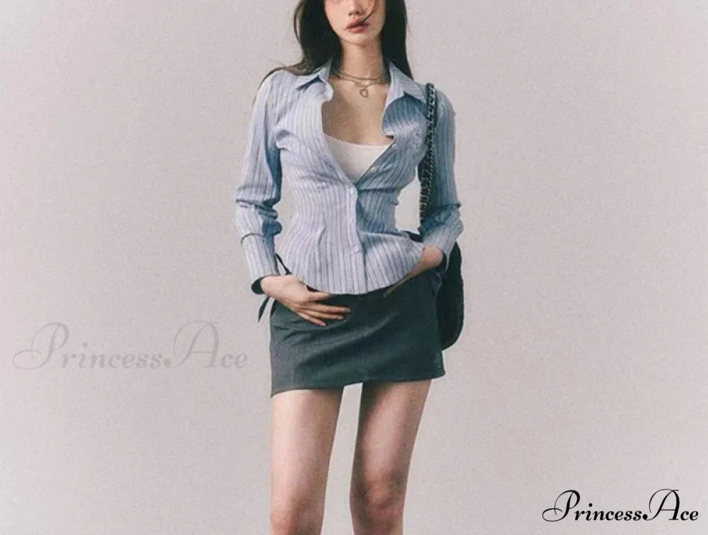 Decorated Banded Trim Narrow Collar Shirt