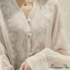 Decorated Lace Plunging Neckline Linen Top Fall Top