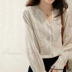 Decorated Lace Plunging Neckline Linen Top Fall Top