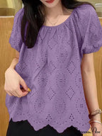 Decorated Puff Sleeve Informal Lace Patchwork Top