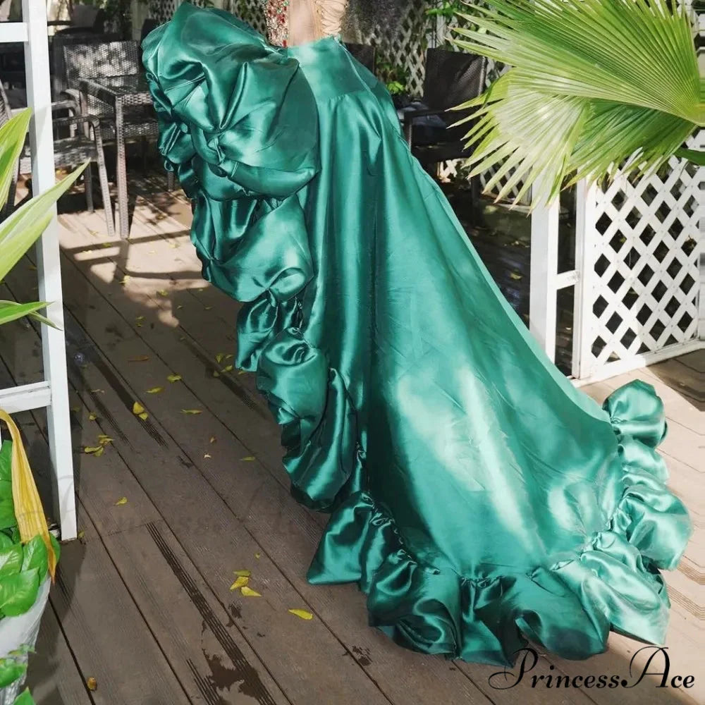 Deep Emerald High Low Skirt Frills Large Blooms Dressy Attire