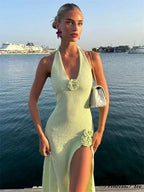 Deep Neck Blossom Knit Open-Backed Tall Waist Dress