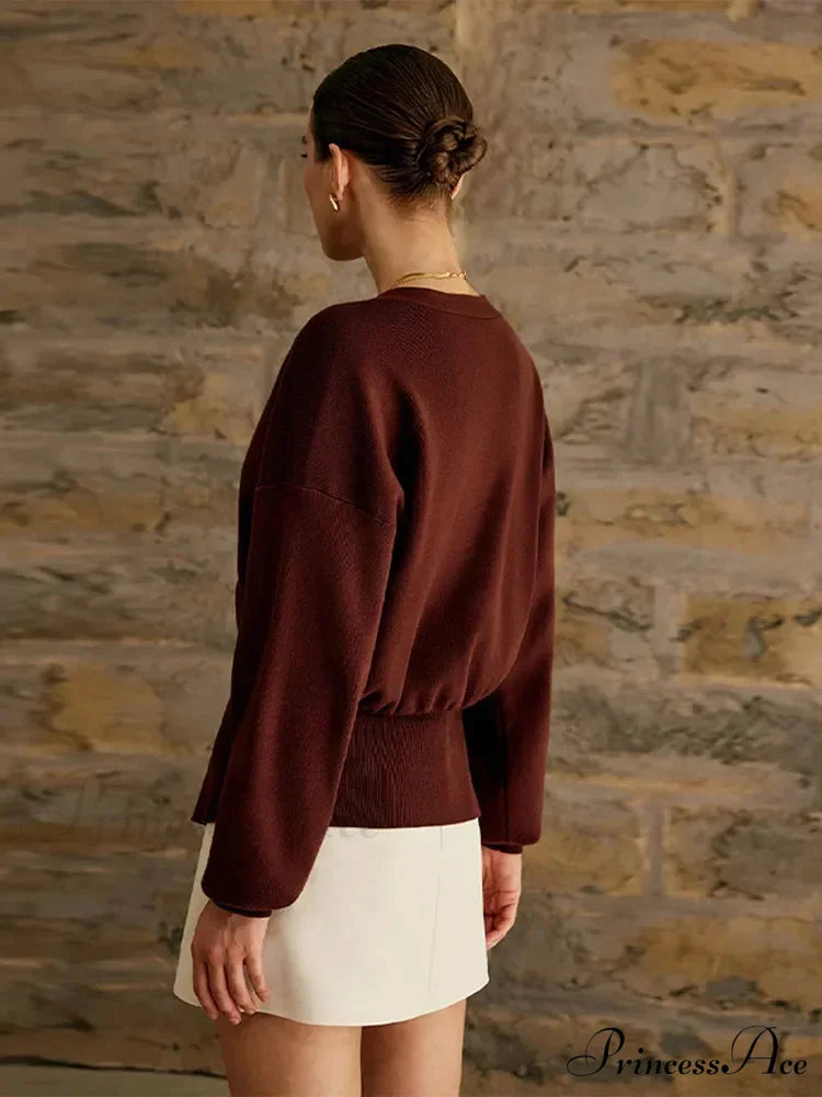 Deep-neck Button Trim Fit Cardigan