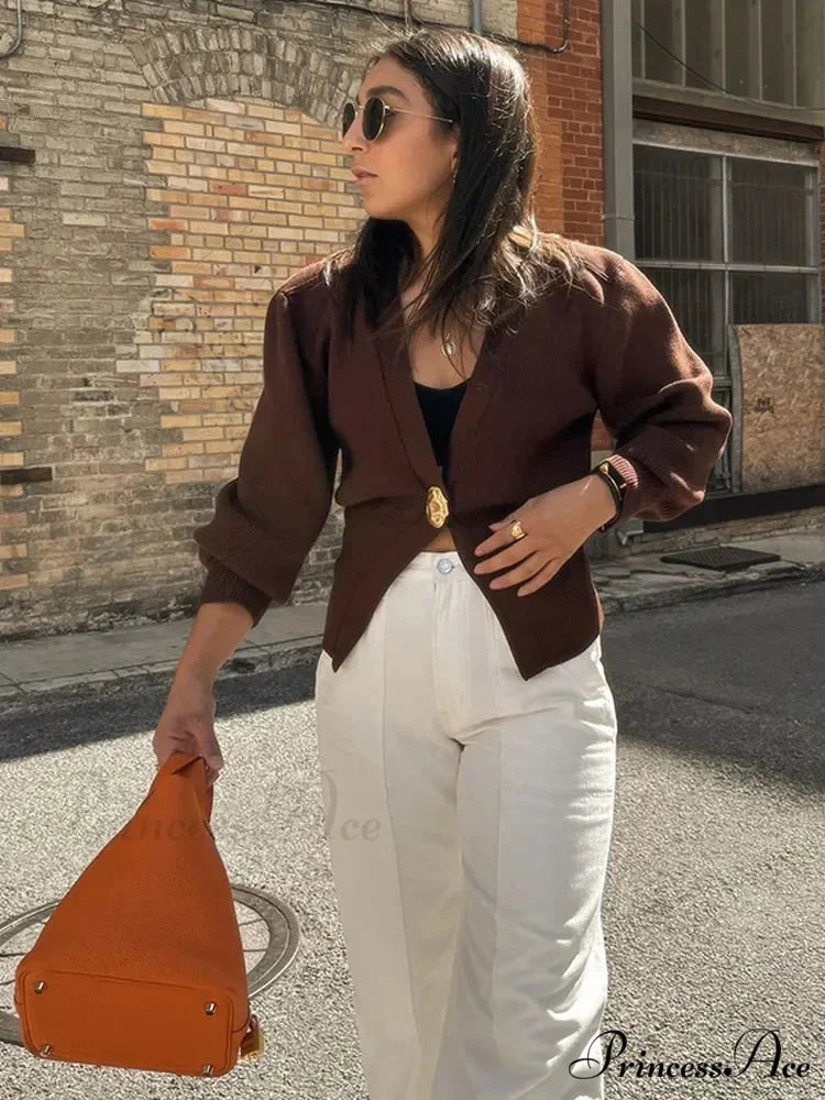 Deep-neck Button Trim Fit Cardigan