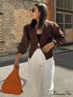 Deep-neck Button Trim Fit Cardigan