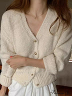 Deep-neck Cashmere Knit Cardigan