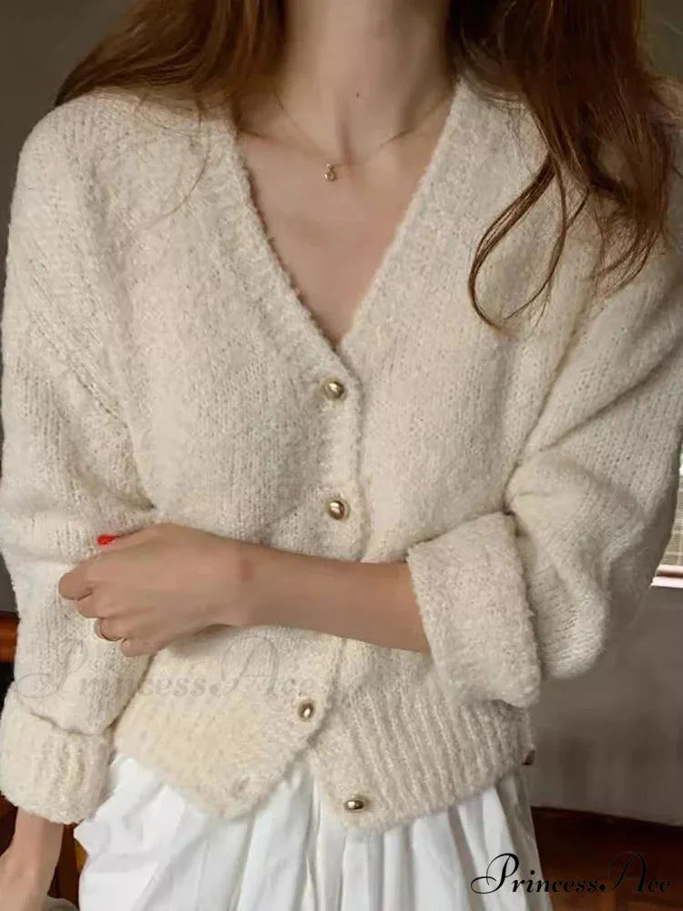 Deep-neck Cashmere Knit Cardigan