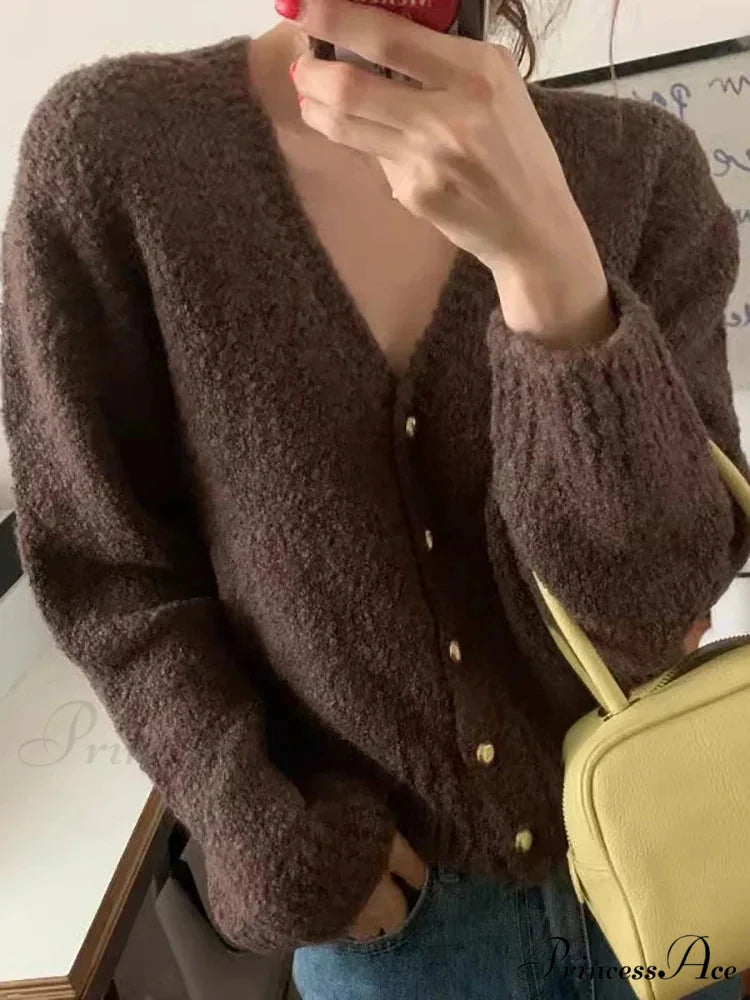 Deep-neck Cashmere Knit Cardigan