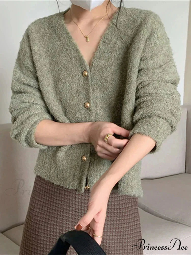 Deep-neck Cashmere Knit Cardigan