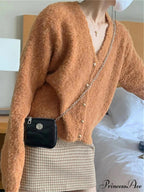 Deep-neck Cashmere Knit Cardigan