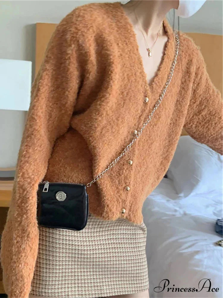 Deep-neck Cashmere Knit Cardigan