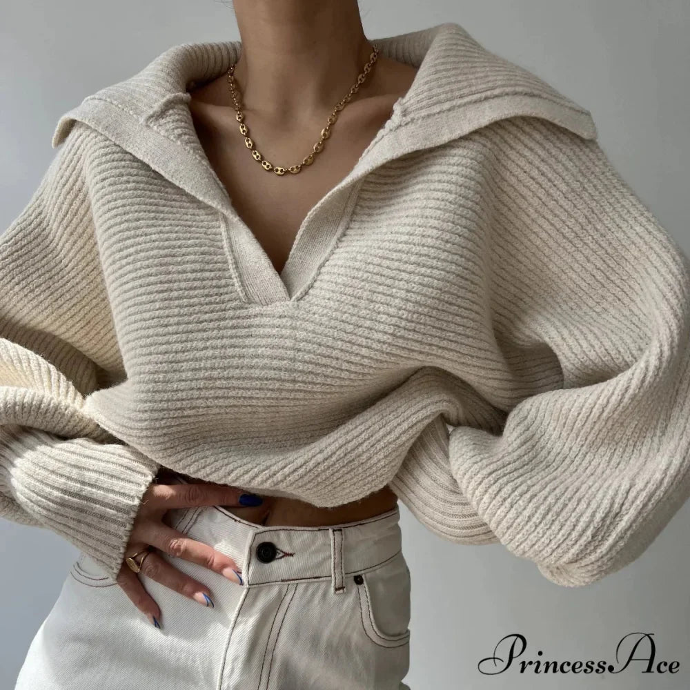 Deep-neck Cozy Ivory Jumper