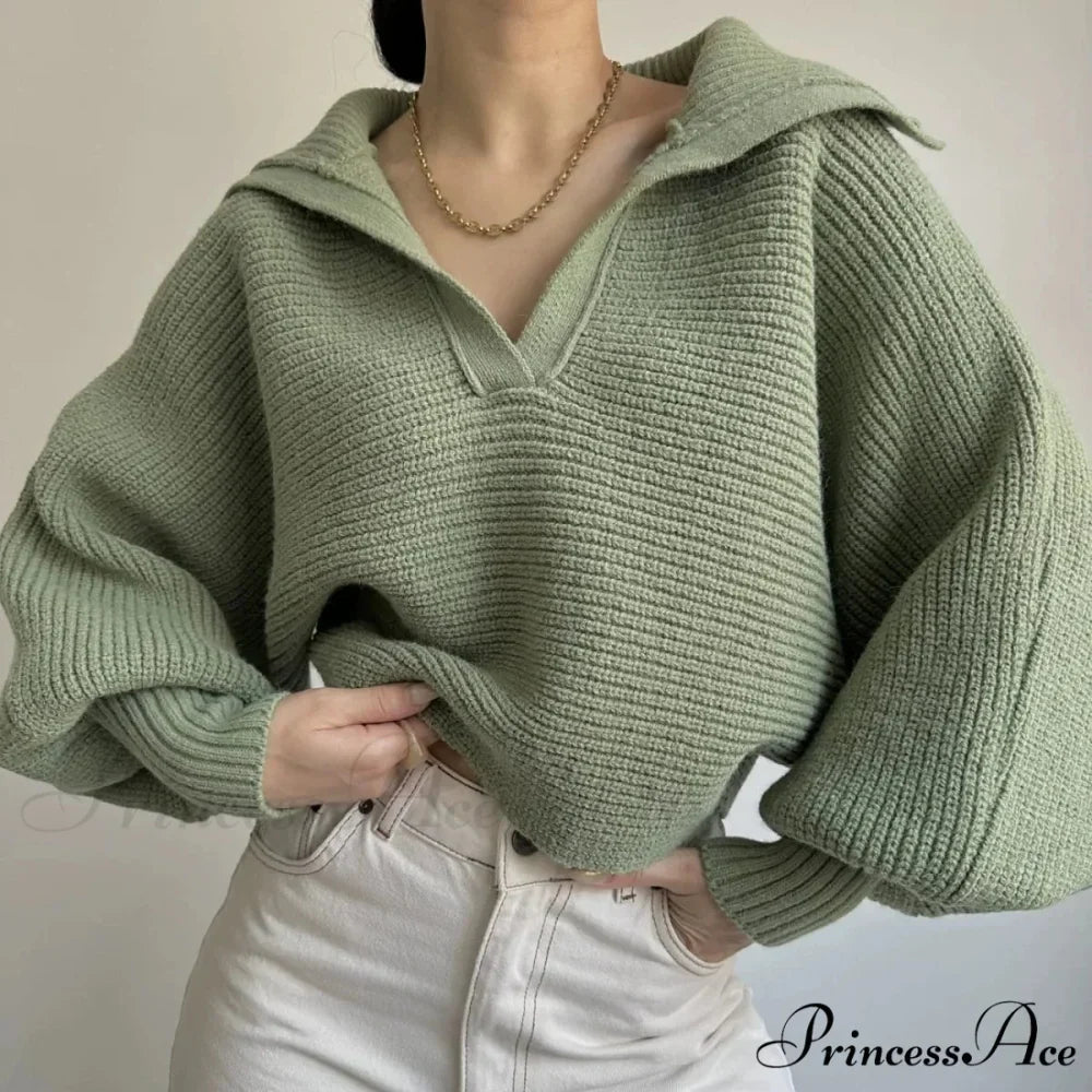 Deep-neck Cozy Ivory Jumper