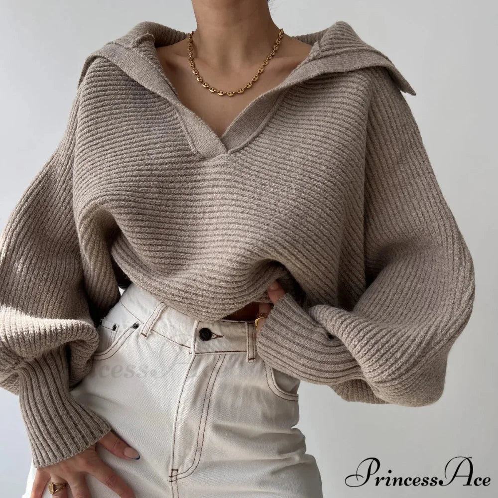 Deep-neck Cozy Ivory Jumper