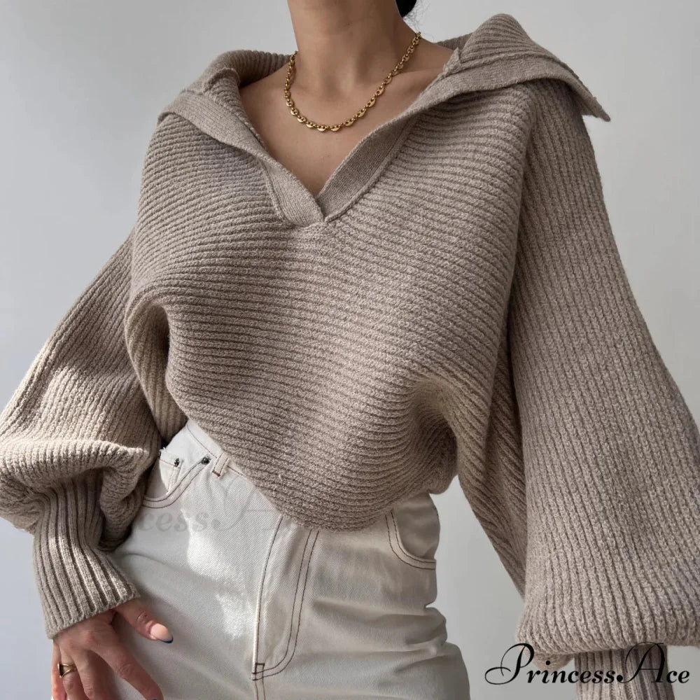 Deep-neck Cozy Ivory Jumper