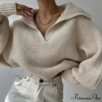 Deep-neck Cozy Ivory Jumper