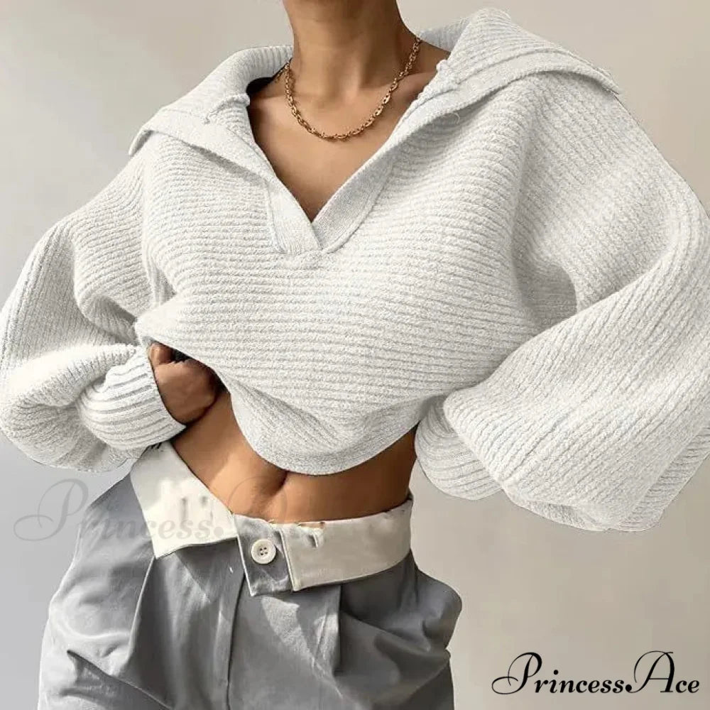 Deep-neck Cozy Ivory Jumper