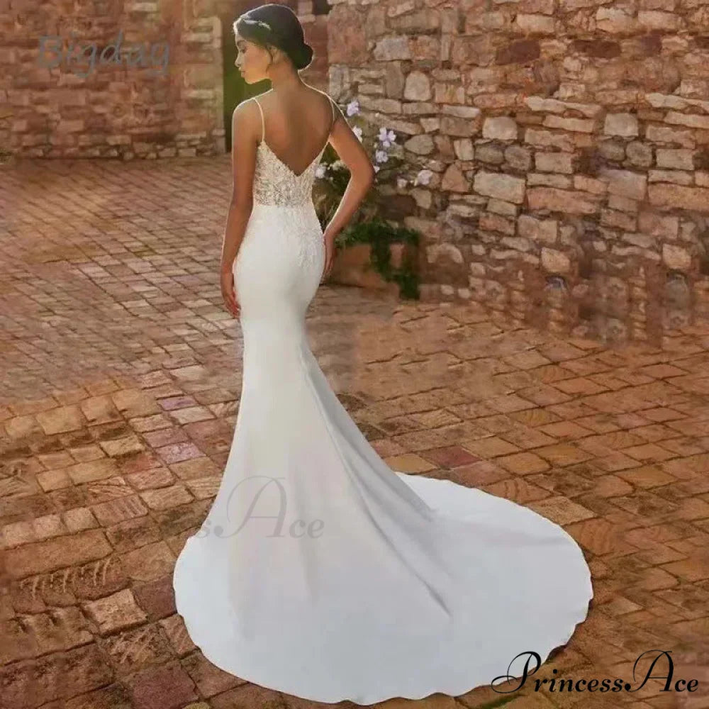 Deep Neck Extended Train Evening Marriage Gown