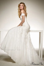 Deep Neck Extended Train Transparent Wedding Gown