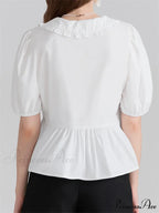 Deep-neck Front Ribbon Tie-Up Blouse