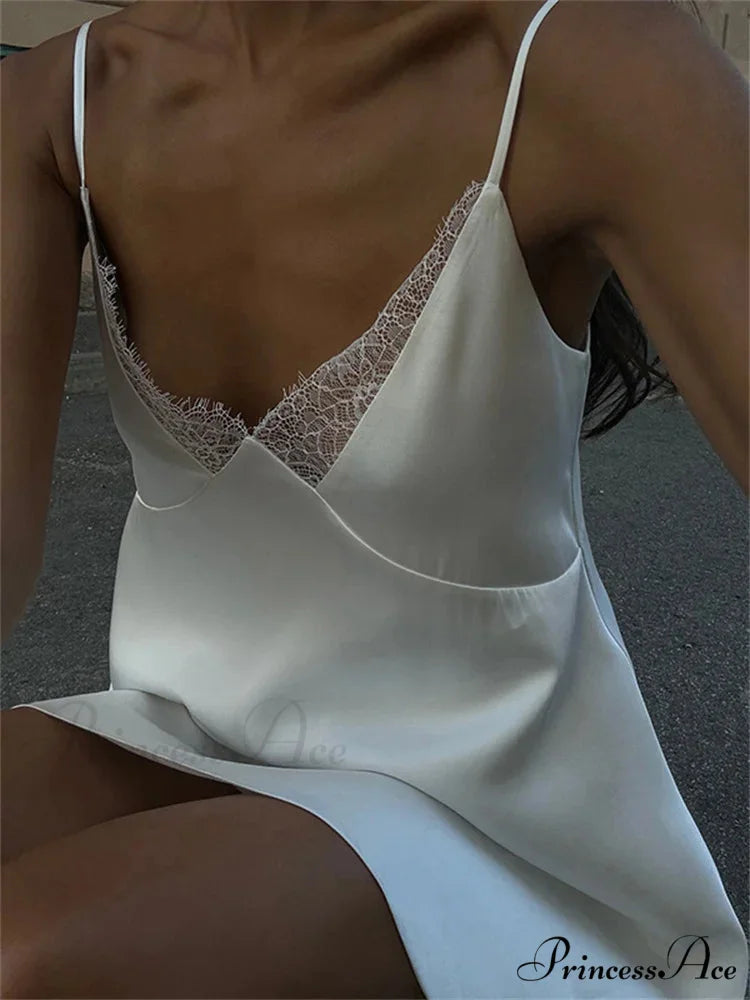 Deep Neck Ivory Spaghetti Mini Dress