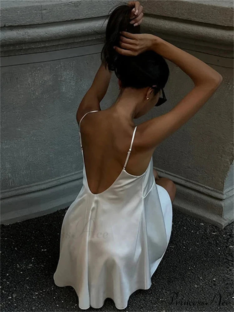 Deep Neck Ivory Spaghetti Mini Dress
