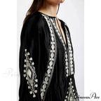 Deep-neck Lantern Sleeve Loose Fit Cotton Bohemian Dress
