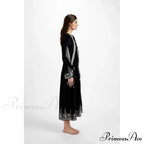 Deep-neck Lantern Sleeve Loose Fit Cotton Bohemian Dress