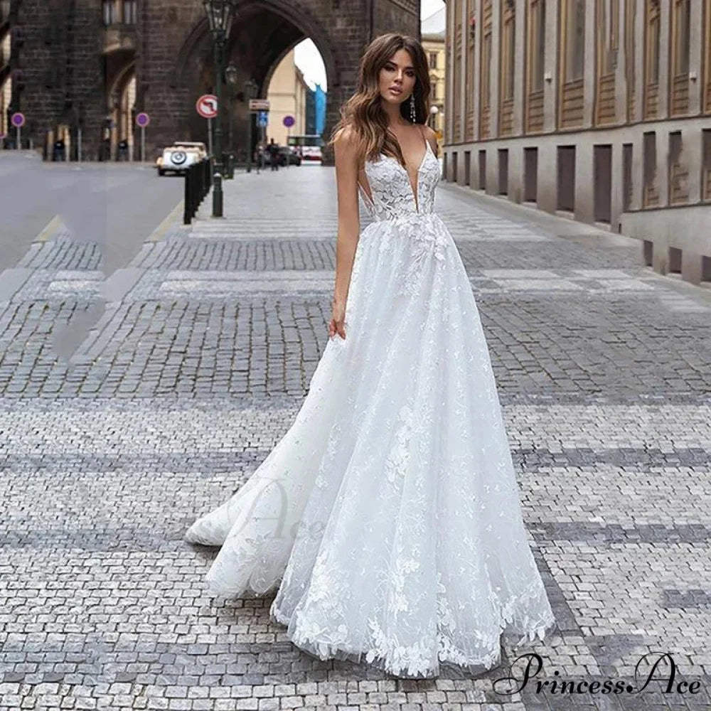 Deep-Neck Mermaid Transparent Tulle Wedding Gown