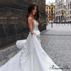Deep-Neck Mermaid Transparent Tulle Wedding Gown