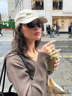 Deep-neck Monochromatic Extended Sleeve Cardigan