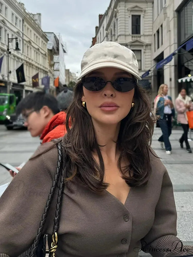 Deep-neck Monochromatic Extended Sleeve Cardigan