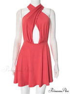 Deep Neck Open Bandage Mini Dress