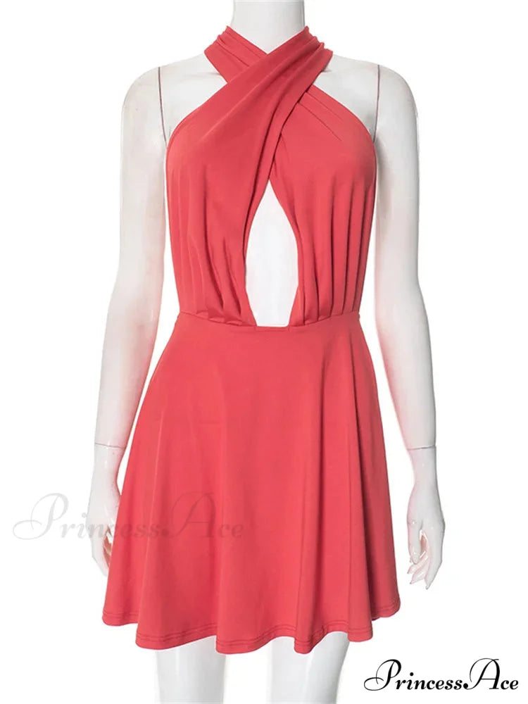 Deep Neck Open Bandage Mini Dress