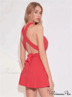 Deep Neck Open Bandage Mini Dress