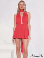 Deep Neck Open Bandage Mini Dress