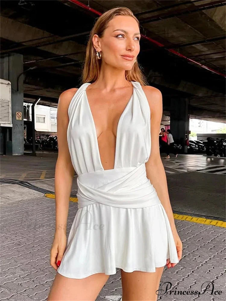 Deep Neck Open Bandage Mini Dress